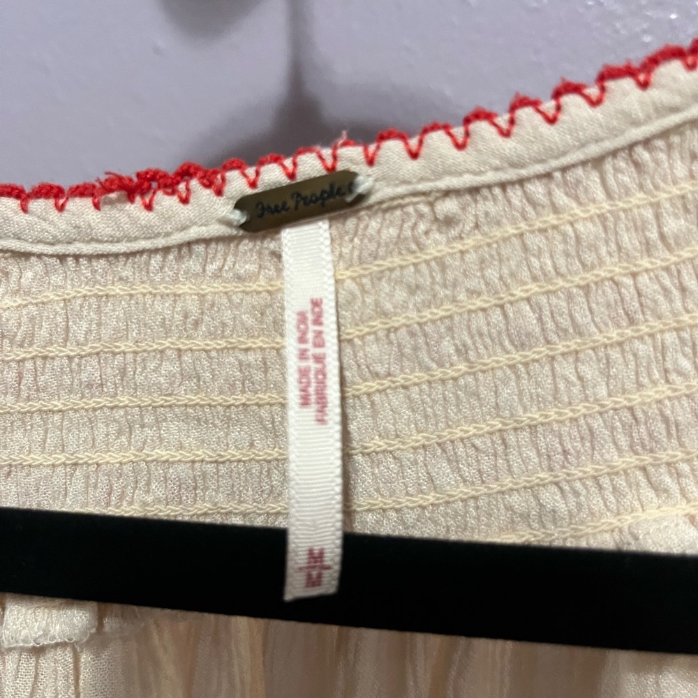 Free People Cream short dress with orange/red embroidery. - Picture 2 of 4